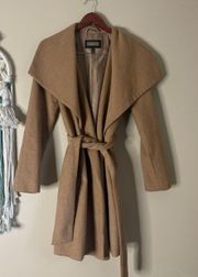 MNG Wool Blend Belted Trench Coat Jacket Tan Camel Brown Size XS