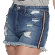 Rainbow Side Stripe High Rise Denim Shorts