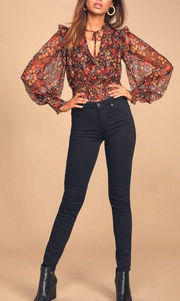 Free People Sheer floral long sleeve top