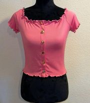 Pink Cropped Blouse w/ Gold Buttons