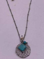 Lia Sophia POPLAR Silver w/ Freshwater Pearl Turquoise Retired Necklace 16-19"