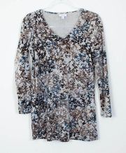 J. Jill Pure Jill Floral Print Velvet Side Slit Tunic Top Womens Size XS Petite