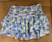 Women's FOREVER 21 Blue Green SPRING FLORAL Layered RUFFLED Mini SKIRT M