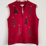 Charter Club Red Wool Beaded Christmas Tree Sweater Vest Women’s size M