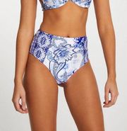 River Island High Waisted Bikini Bottoms Blue Paisley Print  Size US6 - NEW