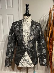 NWOT  Brocade Jacquard Tuxedo Floral Print Formal Evening Shiny Fit Flare Blazer Holidays 