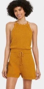 Universal Thread Womens Crochet Knit Romper, Golden Yellow Size Large