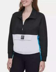 DKNY 1/2 zip pullover jacket w pocket colorblock black white blue
