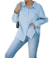 Vici Federica Oversized Button Up Long Sleeves Cotton Shirt Stretch Comfy Sz XS