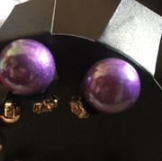 Reversible purple ball earrings