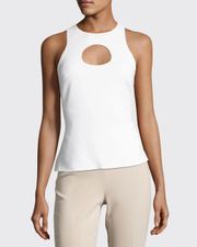 circle-cutout stretch-crepe tank top in white size 2 XS