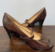 Alex Marie Women's Brown Faux Alligator Style Heels Peep Toe Sandals Size 9M