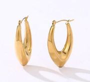 Oval Hoop Earrings Hollow Non Tarnish 18k Gold Plated