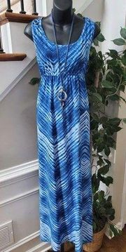 John Paul Richard Womens Blue Polyester Round Neck Sleeveless Long Maxi Dress L