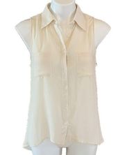 Sans Souci High Low Button Down Collared Tank Top Studded Cream White Small