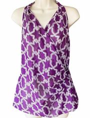 LAFAYETTE 148 Silk Purple White Drape Wrap Front Sleeveless Blouse ~ Women's 10