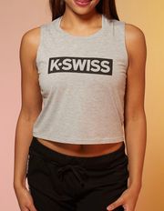 heather gray/black write out logo backspin crop tank top