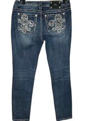 Miss Me Signature Skinny Fleur De Lis Y2K Jeans Sz 30x30 Affliction Bling