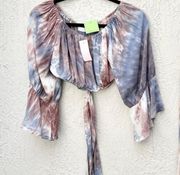 NWT Blush Cropped Top & Ruffle Smocked Midi Skirt Set Tie Dye Multi Women's S