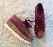 Cute Velvet sky high laced tie Wedge platform sneaker shoes