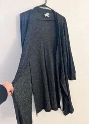 Veronica m Black gray Heathered Long Thin Cardigan small duster mod thigh