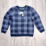 Fleece Lined Blue Plaid Pullover Sweatshirt M