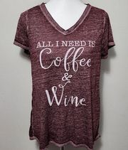 State of Mine maroon heather graphic "All I Need Is" vneck tee size medium