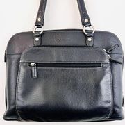 Franklin Covey Black Leather Zip Around Multi Compartment Laptop Womens Tote Bag