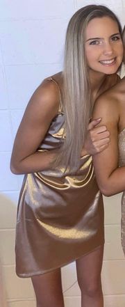 Gold Satin Mini Dress