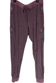 Knox Rose pink burgundy Jogger Pants Drawstring Embroidered Womens Size L