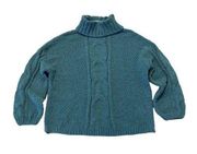 Seven7 Sweater Womens Size L Deep Teal Chenille Cable Knit Turtle Cowl Neck