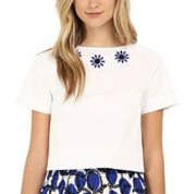 Kate Spade embroidered embellished floral boxy dressy short sleeve crop top