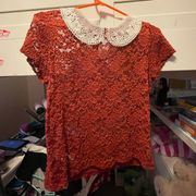 Knit Peter Pan collar orange lace top