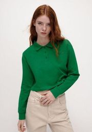 NWOT Zara Green Long Sleeve Polo Shirt Medium