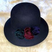 Lord & Taylor Black Floral Wool Hat