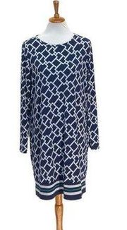 Michael Michael Kors Graphic Print Dress Blue Size XL Preppy Minimalist Stretch