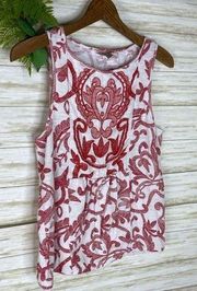 Lucky Brand Red Embroidered Vines Tank