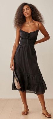 Dress Landon Lace Smocked Midi Summer Wedding Black 2 NWT