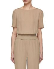 Theory Silk Ribbed-Waist Top in Camel Brown Size Small