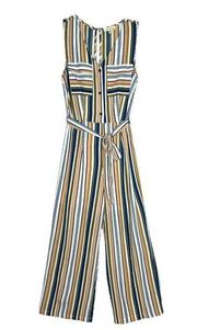 Monteau Jumpsuit Multicolored Vertical Stripe Sleeveless V-Neck Wide Leg Size M