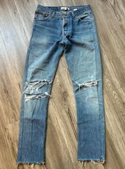 Levi's High Waisted Button Fly Straight Leg Ripped Jeans Size 26