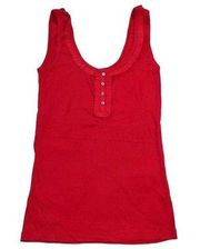 In Style Womens Tank Top Shirt Button Accent Henley Ruffled Scoop Neck Red Large