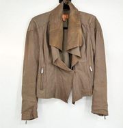 Kors Michael Kors Brown Suede Leather Drape Moto Jacket Size Medium M