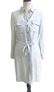 ZARA Blue Denim Tencell Chambray Sunwashed Button Down Shirt Dress Size XS