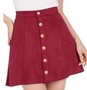 NEW Red Vegan Suede Button A-Line High Waisted Mini Skirt L