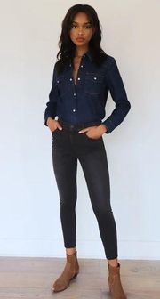 Denim Forum The Nico Mid Rise Skinny Denim Jeans Raw Hem Cropped Dark Wash 24