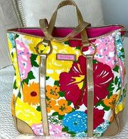 Lilly Pulitzer Multi Heritage Pattern Tote Bag Floral Gold Handles