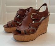 Coach Brown Charlie Wedge Sandals Cork Heels