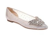 Badgley Mischka Quinn Rhinestone Embellished Evening Flat Ivory Satin Size 8