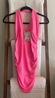 NWT  hot pink ruched mini halter dress